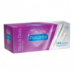 Caja de 144 condones estriados Pasante Intensity/Ribs and Dots