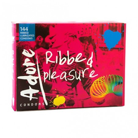 Condones ribeteados Adore Ribbed,  Ahorra con la caja de 144uds