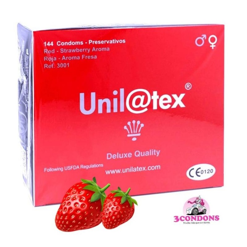 Condones Unilatex sabor Fresa caja de 144 condones