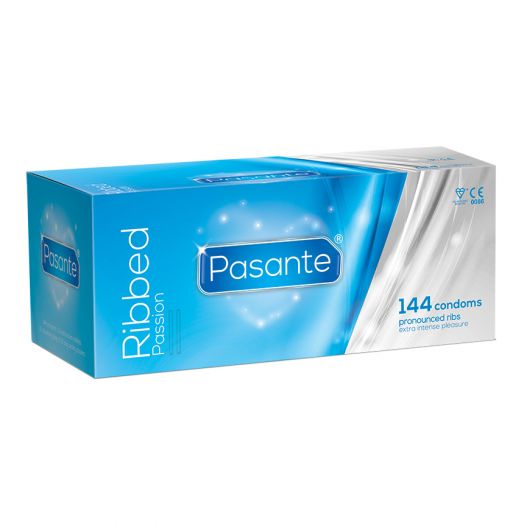 Condones estriados marca Pasante caja 144 uds