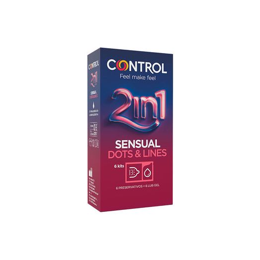 Preservativos estimulantes Control Sensual Dots & Lines, 6 condones + 6 dosis lubricante gel